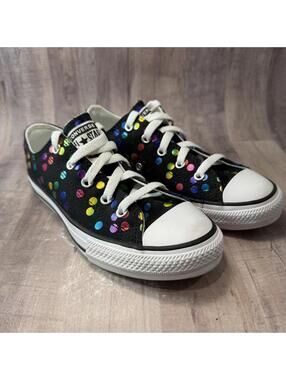 Converse Chuck Tayler All Star Youth Size 2 Junior Black W/ Rainbow Polka Dots